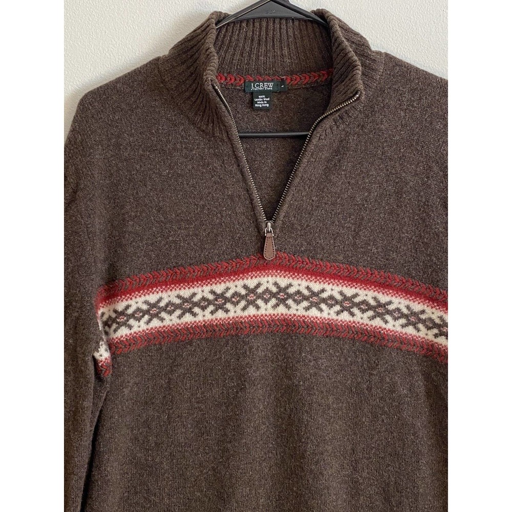 Vintage J. Crew Men's Brown Lambs Wool Pullover Aztec Sweater Size Large